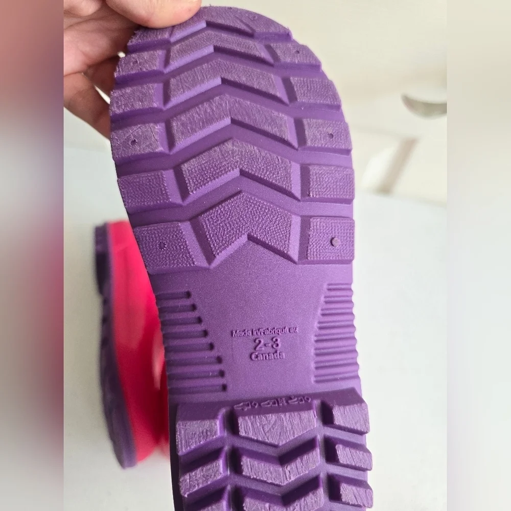 Vibrant Pink Rain Boots with Purple Soles